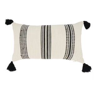 Saro Lifestyle  Striped Tassel Throw Pillow Cream/Black 12x20” Removable Cover